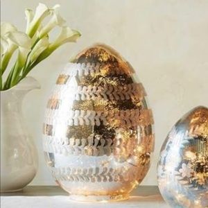 SOLD Pottery Barn Glass Mercury Etched Easter Egg Festive Spring Decor Silver